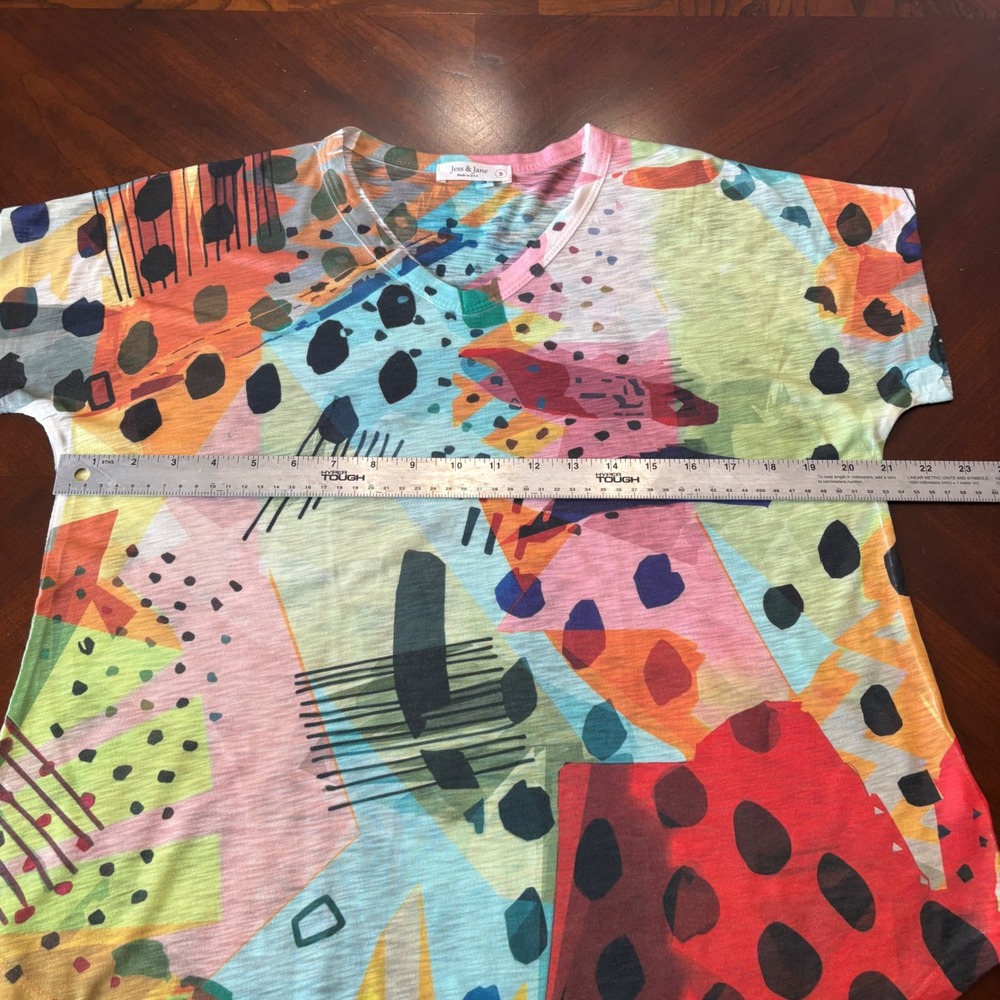 Jess & Jane T Shirt Dot Abstract Geometric Artsy Colorblock Small Multi Womens - Picture 7 of 11